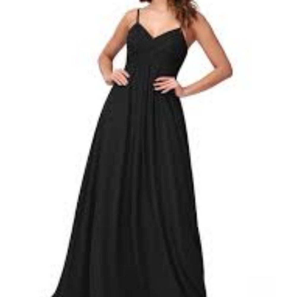 NWT Azazie Shannon Black Chiffon Evening Gown Empire Waist Size M